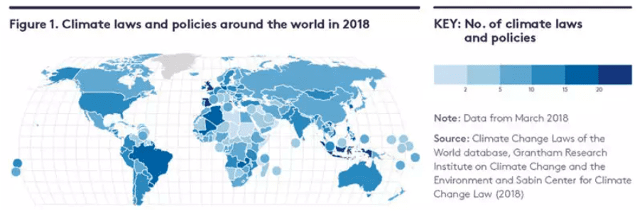 Climate laws and policies around the world (Source: Grantham Research Institute)